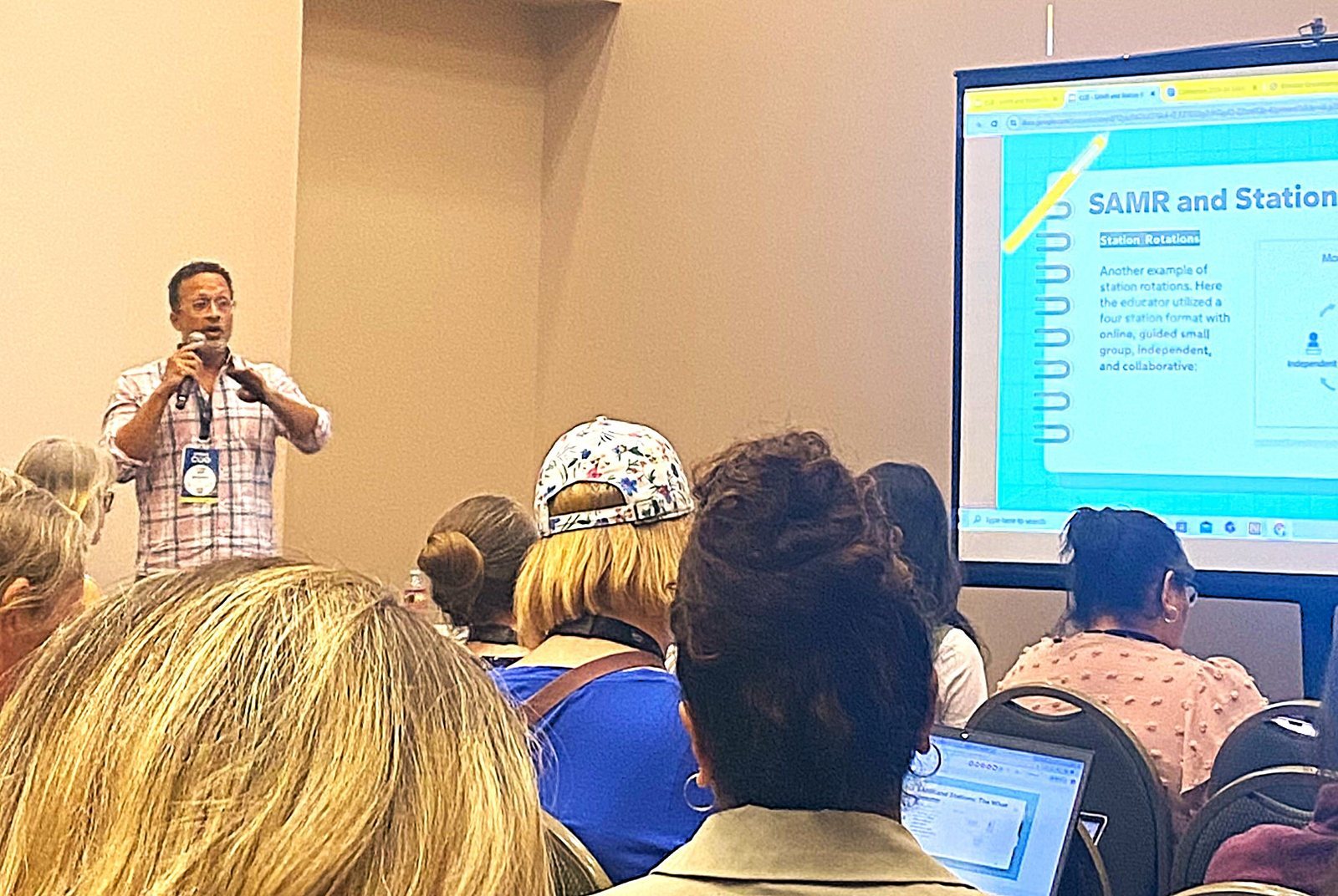 Benjamin Dylan Porter presenting on station rotations and instructional technology at an education conference